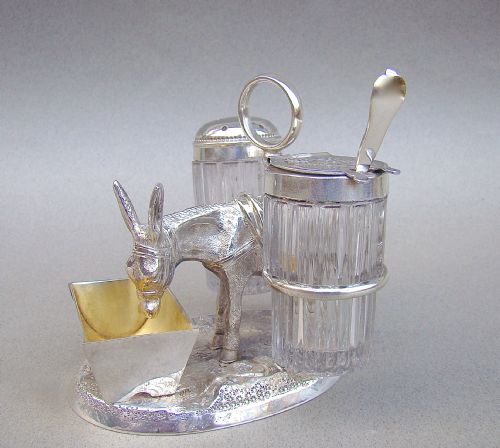 Victorian Silver Plated Figural "Donkey" Novelty Cruet Set , Registered 1869