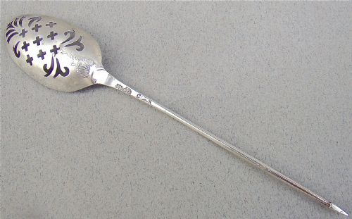Georgian "Lace Back" Silver Mote Spoon by Marmaduke Daintrey, London Circa 1730