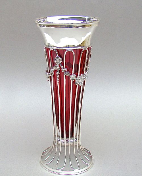 Edwardian Silver Wirework Vase by Marston & Bayliss, Birmingham 1907