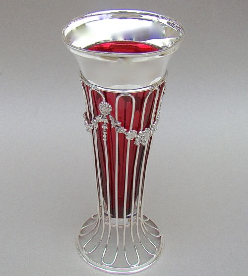 fig 1. EDWARDIAN SILVER WIREWORK VASE BY MARSTON & BAYLISS, BIRMINGHAM 1907
