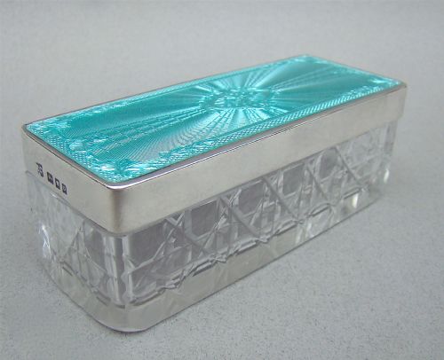 fig 2. ART DECO SILVER AND GUILLOCHE ENAMEL DRESSING TABLE JAR BY RICHARD COMYNS, LONDON 1929
