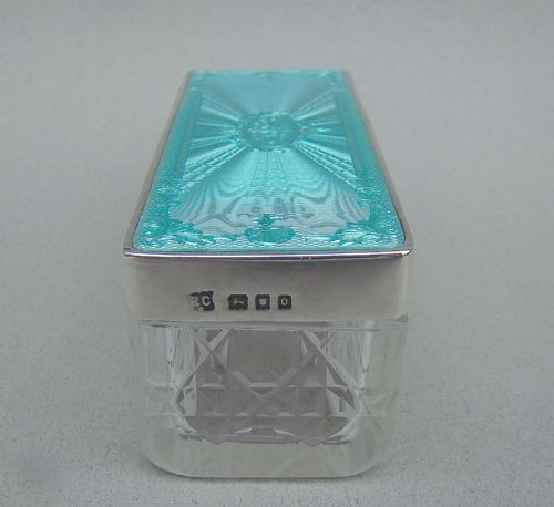 fig 3. ART DECO SILVER AND GUILLOCHE ENAMEL DRESSING TABLE JAR BY RICHARD COMYNS, LONDON 1929
