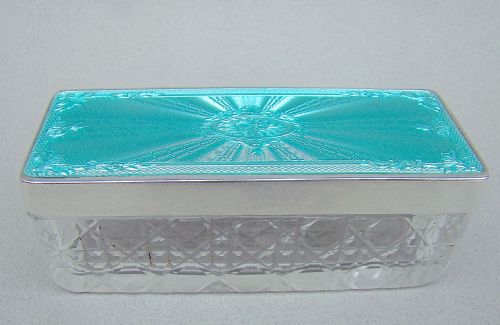 Art Deco Silver and Guilloche Enamel Dressing Table Jar by Richard Comyns, London 1929
