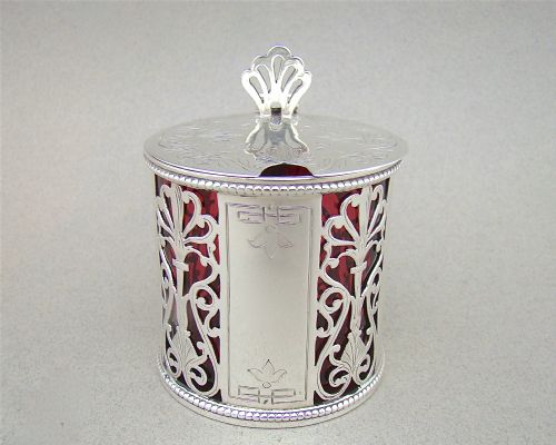 fig 1. MID-VICTORIAN PIERCED SILVER MUSTARD POT, LONDON 1875