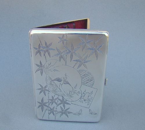 fig 1. VICTORIAN SILVER AESTHETIC MOVEMENT CARD CASE & AIDE MEMOIRE BY STOKES & IRELAND, BIRMINGHAM 1885