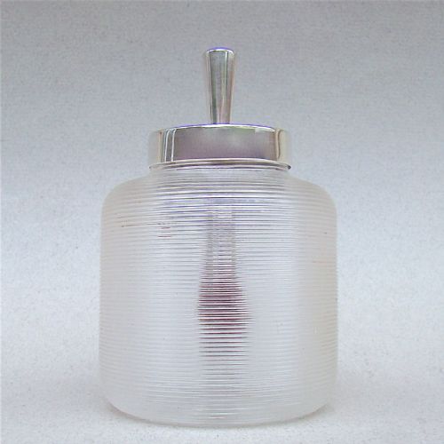 Edwardian Silver Mounted Ribbed Glass Glue Pot by John Grinsell, Birmingham 1906