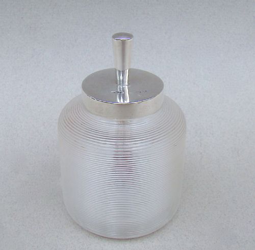 fig 1. EDWARDIAN SILVER MOUNTED RIBBED GLASS GLUE POT BY JOHN GRINSELL, BIRMINGHAM 1906