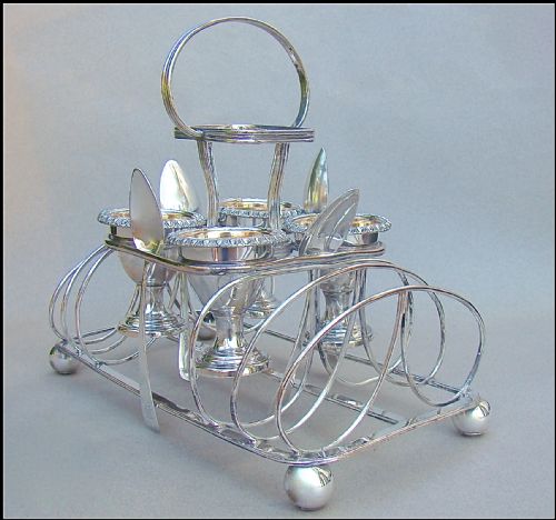 fig 1. GEORGIAN OLD SHEFFIELD PLATE WIRE-WORK EGG CRUET SET, CIRCA 1800
