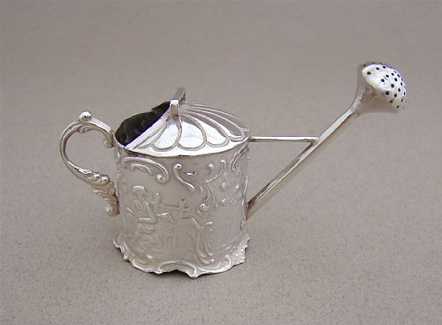 fig 1. 19TH C DUTCH SILVER MINIATURE WATERING CAN, IMPORT MARKS FOR LONDoN 1898