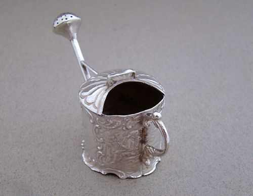 fig 2. 19TH C DUTCH SILVER MINIATURE WATERING CAN, IMPORT MARKS FOR LONDoN 1898