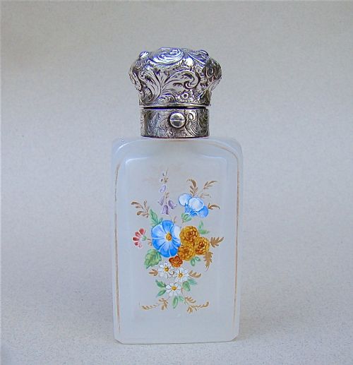 Victorian Silver and Enamelled Glass Scent Bottle, Circa 1870