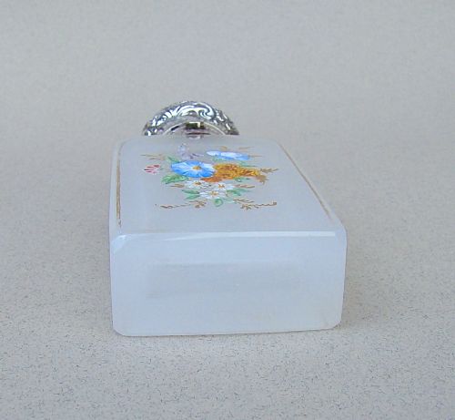 fig 4. VICTORIAN SILVER AND ENAMELLED GLASS SCENT BOTTLE, CIRCA 1870