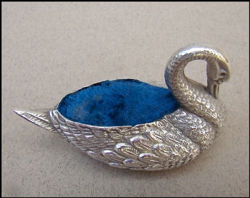 fig 2. EDWARDIAN SILVER SWAN PIN CUSHION BY BRITTON GOULD & CO, BIRMINGHAM 1906
