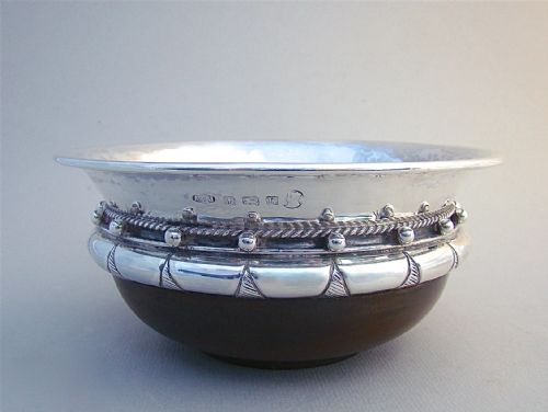 Arts & Craft Silver Mazer Bowl by A. E. Jones, Birmingham 1935