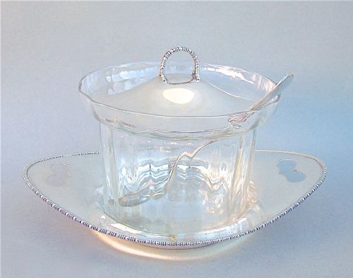 Edwardian Silver Mounted Preserve Jar and Stand by James Dixon & Sons, Sheffield 1906