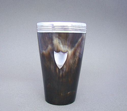 Mid Victorian Silver Mounted Horn Beaker, London 1857