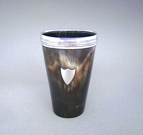 fig 1. MID VICTORIAN SILVER MOUNTED HORN BEAKER, LONDON 1857