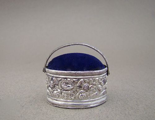 Georgian Silver "Flower Basket" Pin Cushion by Joseph Taylor, Circa 1800.