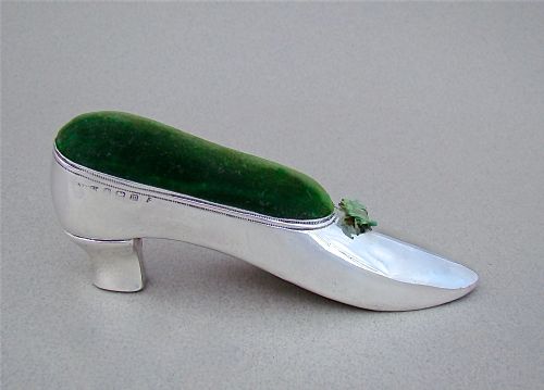 Novelty Silver Pin Cushion in the Form of a Ladies' Shoe by S. Blanckensee & Sons, Birmingham 1911
