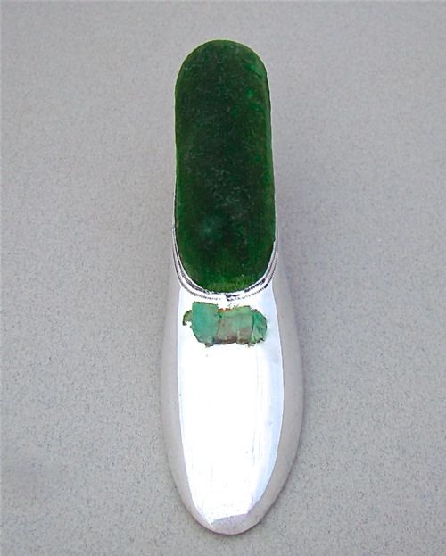fig 2. NOVELTY SILVER PIN CUSHION IN THE FORM OF A LADIES' SHOE BY S. BLANCKENSEE & SONS, BIRMINGHAM 1911