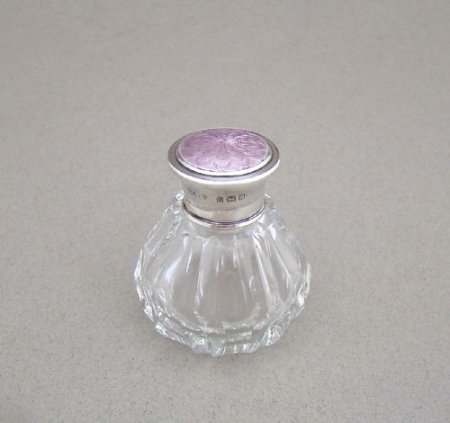Art Deco Silver & Guilloche Enamel Scent Bottle by Henry Williamson, London 1918