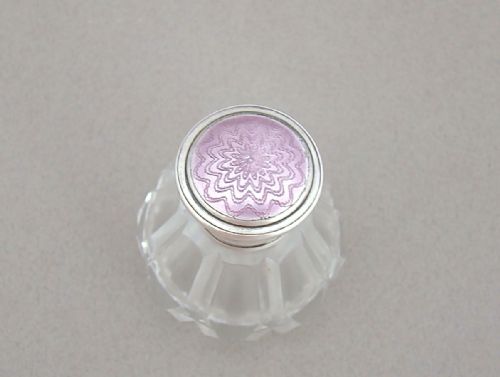 fig 1. ART DECO SILVER & GUILLOCHE ENAMEL SCENT BOTTLE BY HENRY WILLIAMSON, LONDON 1918