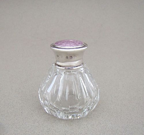 fig 2. ART DECO SILVER & GUILLOCHE ENAMEL SCENT BOTTLE BY HENRY WILLIAMSON, LONDON 1918