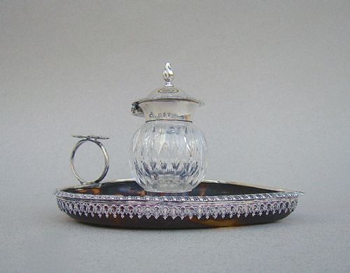 fig 1. VICTORIAN SILVER & TORTOISESHELL HEART SHAPED INKSTAND BY WILLIAM COMYNS, LONDON 1892
