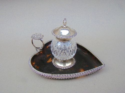 fig 2. VICTORIAN SILVER & TORTOISESHELL HEART SHAPED INKSTAND BY WILLIAM COMYNS, LONDON 1892