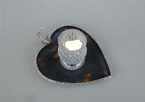 fig 3. VICTORIAN SILVER & TORTOISESHELL HEART SHAPED INKSTAND BY WILLIAM COMYNS, LONDON 1892