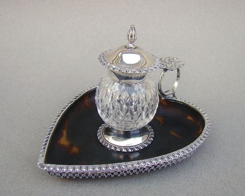Victorian Silver & Tortoiseshell Heart Shaped Inkstand by William Comyns, London 1892