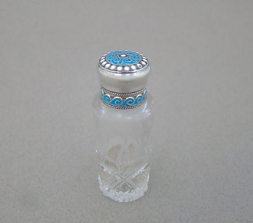 Silver & Cloisonné Enamel Cut Glass Scent Bottle by D. Andersen, Norway, Circa 1900