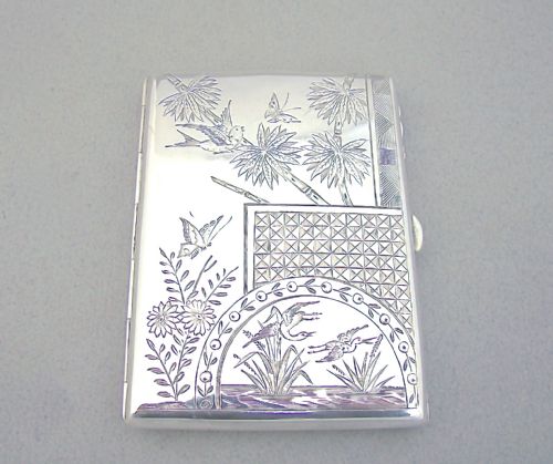 Victorian Silver Aesthetic Movement Card Case by Levi & Salaman, Birmingham 1879