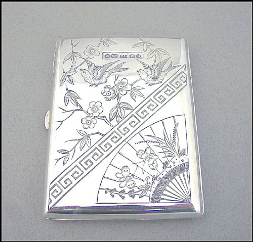 fig 1. VICTORIAN SILVER AESTHETIC MOVEMENT CARD CASE BY LEVI & SALAMAN, BIRMINGHAM 1879