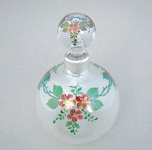 fig 1. SILVER MOUNTED ENAMEL GLASS SCENT BOTTLE BY SELFRIDGES & CO, LONDON 1913