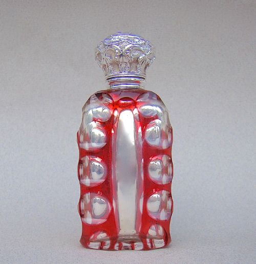 Rare Victorian Bohemian Cranberry Glass & Mercury Glass Scent Bottle, Circa 1870