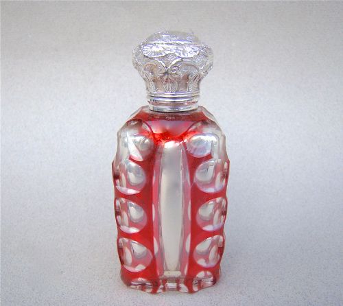 fig 1. RARE VICTORIAN BOHEMIAN CRANBERRY GLASS & MERCURY GLASS SCENT BOTTLE, CIRCA 1870