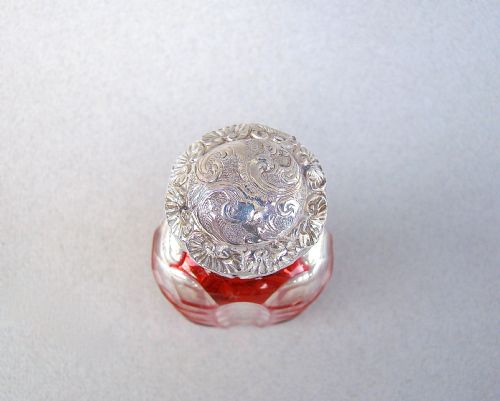 fig 3. RARE VICTORIAN BOHEMIAN CRANBERRY GLASS & MERCURY GLASS SCENT BOTTLE, CIRCA 1870