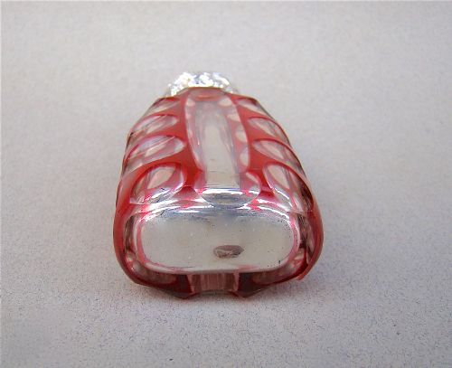 fig 4. RARE VICTORIAN BOHEMIAN CRANBERRY GLASS & MERCURY GLASS SCENT BOTTLE, CIRCA 1870