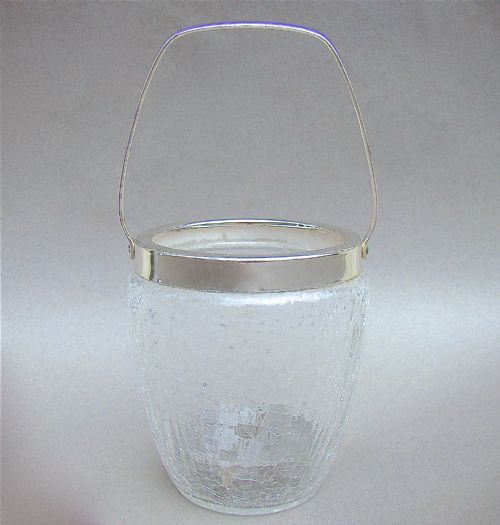 Art Deco French Silver Plated Crackle Glass  Ice Bucket, Circa 1930