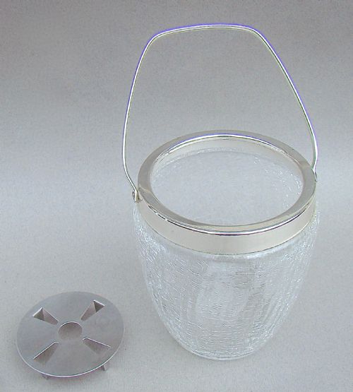 fig 1. ART DECO FRENCH SILVER PLATED CRACKLE GLASS ICE BUCKET, CIRCA 1930