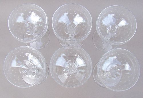 fig 2. SET OF SIX VICTORIAN STAR-ETCHED HOLLOW STEM CHAMPAGNE GLASSES, CIRCA 1880
