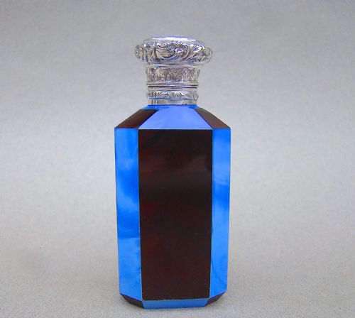 Rare Silver Mounted French Lithyalin Glass Scent Bottle, Circa 1860