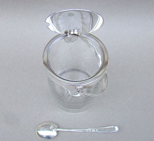 fig 2. HUKIN & HEATH AUTOMATED SILVER PLATED PRESERVE JAR WITH MATCHING SILVER PRESERVE SPOON, BIRMINGHAM 1900