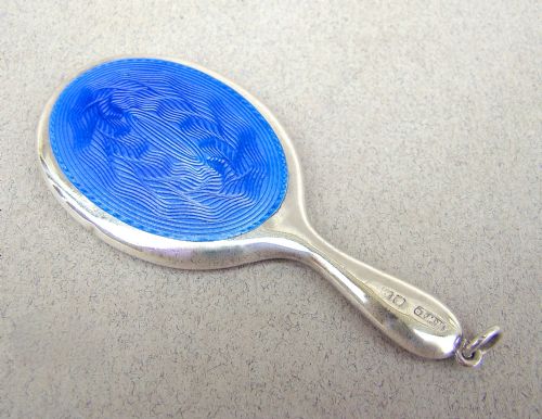 Art Deco Silver & Guilloche Enamel Miniature Purse Mirror by Henry Williamson, Birmingham Circa 1930

