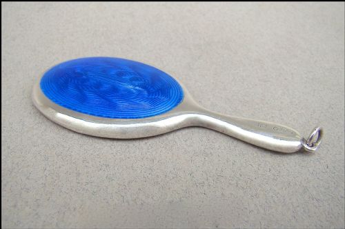 fig 1. ART DECO SILVER & GUILLOCHE ENAMEL MINIATURE PURSE MIRROR BY HENRY WILLIAMSON, BIRMINGHAM CIRCA 1930