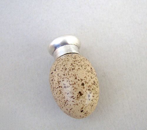 Miniature Silver & Porcelain Speckled Egg Scent Bottle , Circa 1880