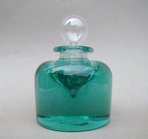 Victorian Green Glass Dump Inkwell, Circa 1890