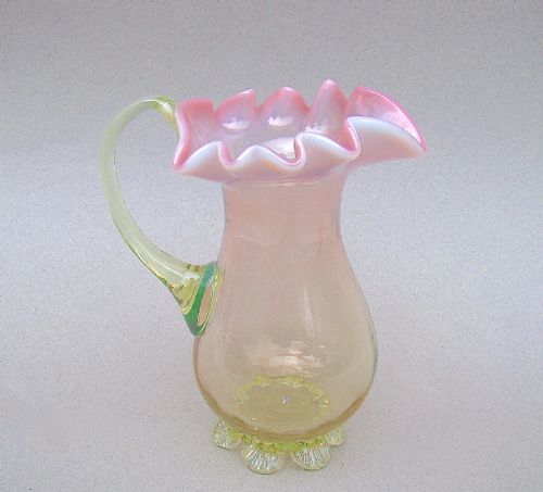 fig 1. VICTORIAN DUAL COLOUR VASELINE GLASS CREAM JUG, CIRCA 1890