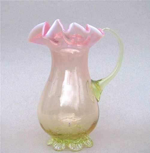 Victorian Dual Colour Vaseline Glass Cream Jug, Circa 1890